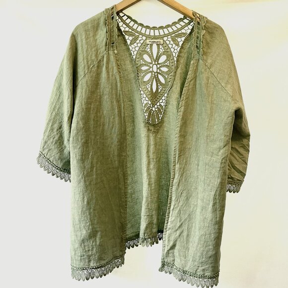 Valentina Naldi Made in Italy 100% Linen Cardigan Shawl Sage Green Medium - Picture 2 of 9